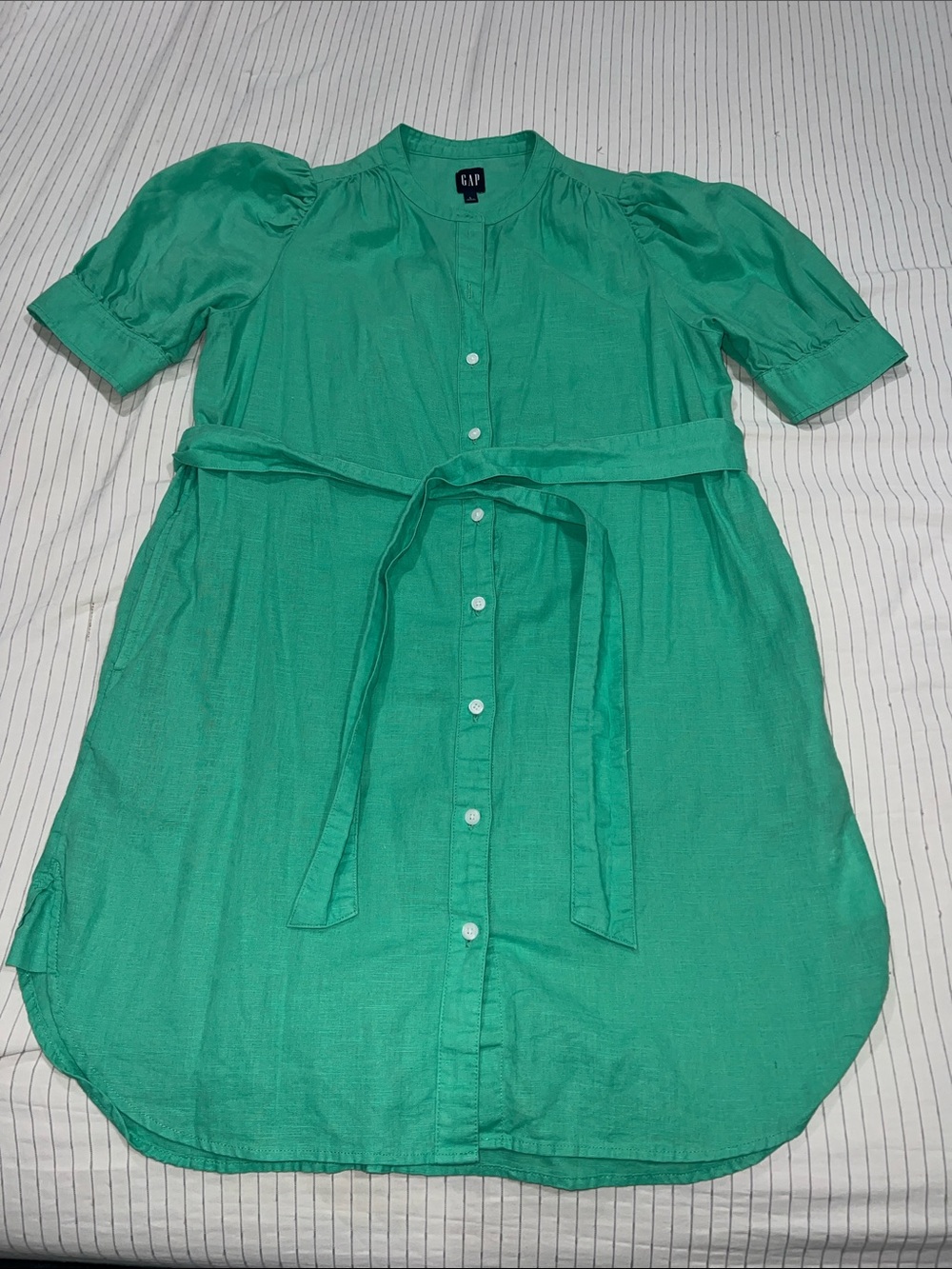 GAP Teal Button-Front Tie-Waist Shirt Dress
